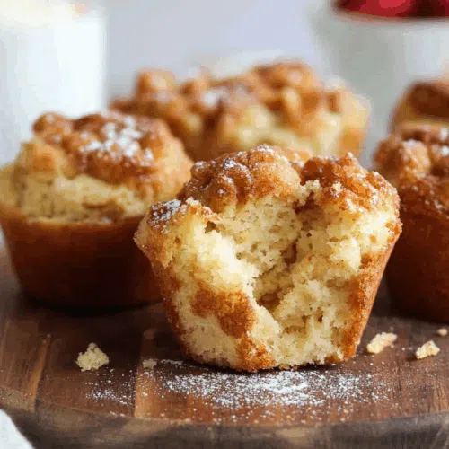A warm muffin broken open to reveal its soft, custard-like center.