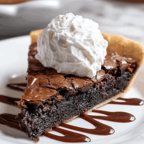 Gooey chocolate interior shown in a close-up of a single pie wedge.