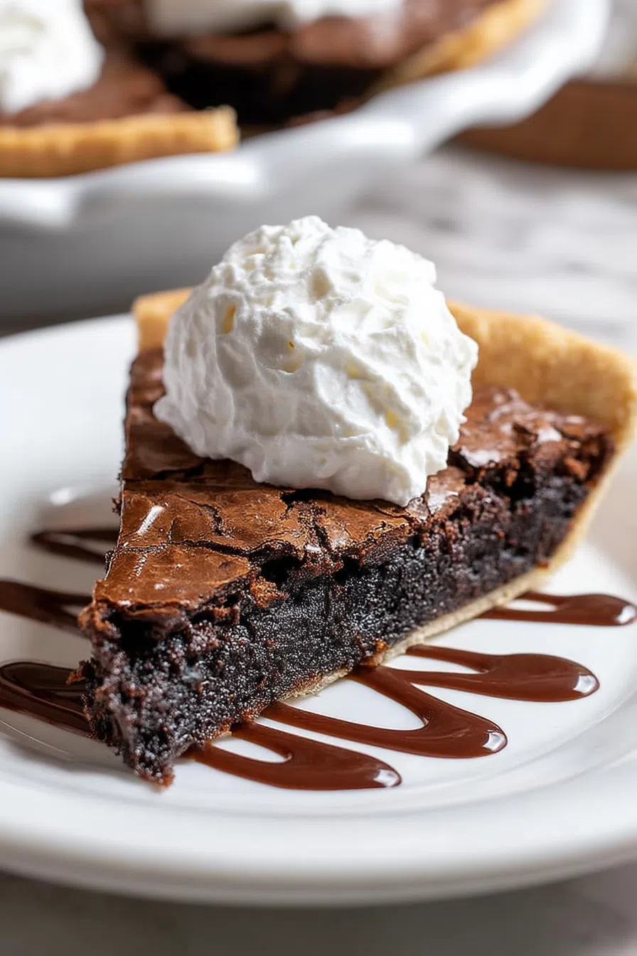 Gooey chocolate interior shown in a close-up of a single pie wedge.