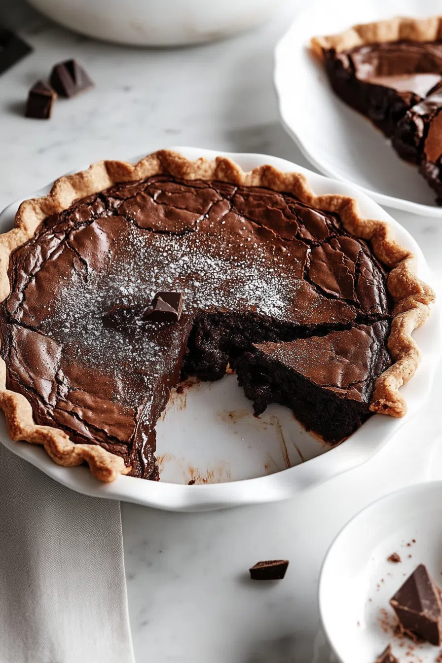 Full dessert in a round pan with a piece removed to reveal the texture.