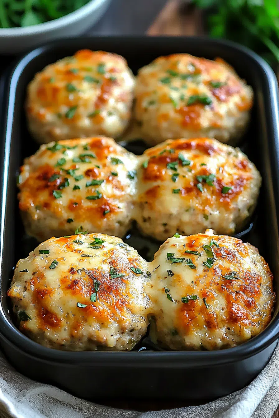 Overhead shot of individual savory loaves topped with melted cheese.