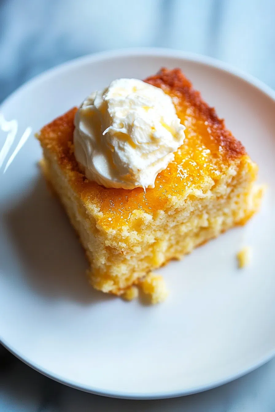 Moist cake piece resting on a ceramic plate with visible texture and glaze.
