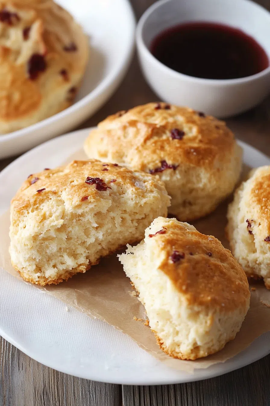 A cozy breakfast setup with a few buttery pastries served alongside a hot drink.