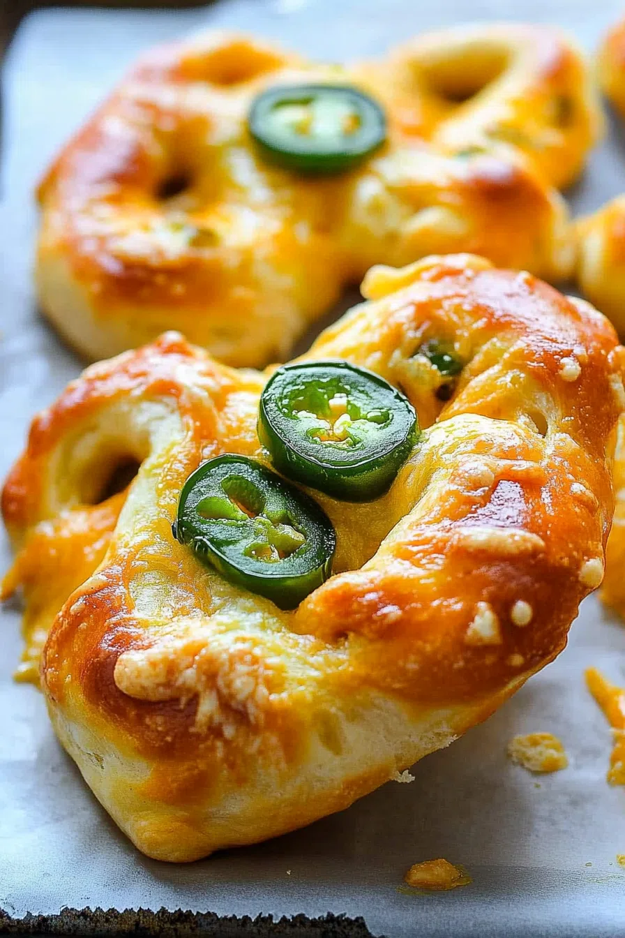 Cheesy appetizer served on parchment with flecks of green and golden edges.