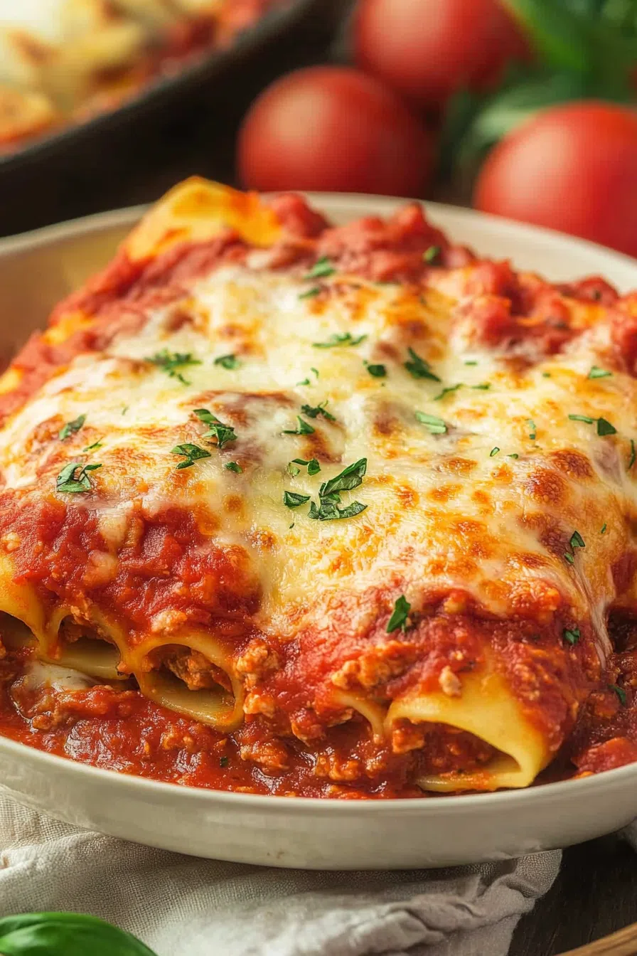 Golden, bubbly casserole dish fresh out of the oven with melted cheese on top.