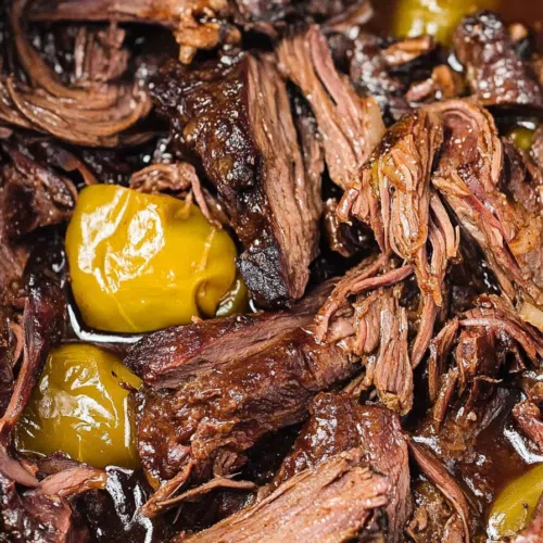 Sliced beef with a glistening finish, ready to serve.