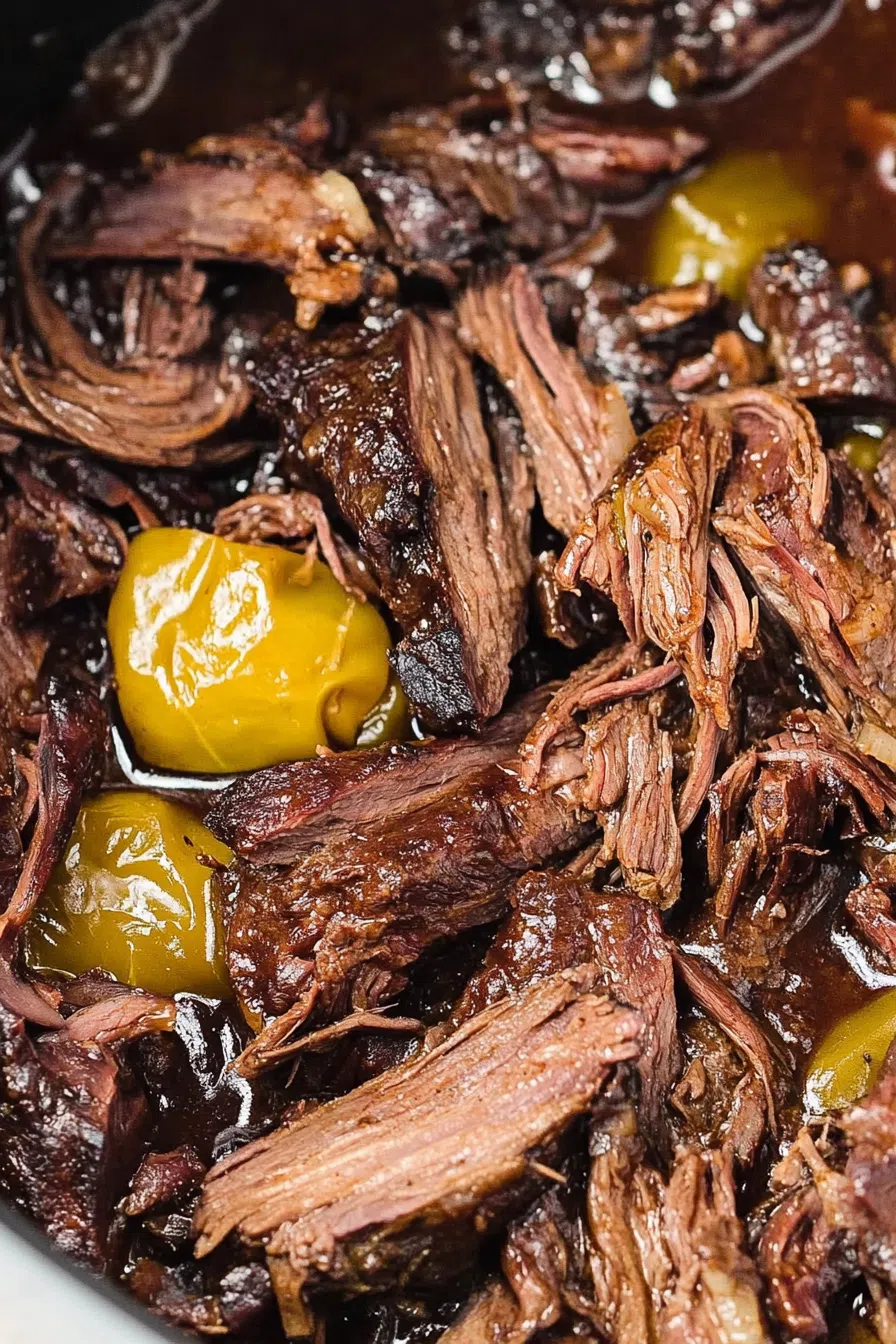 Sliced beef with a glistening finish, ready to serve.