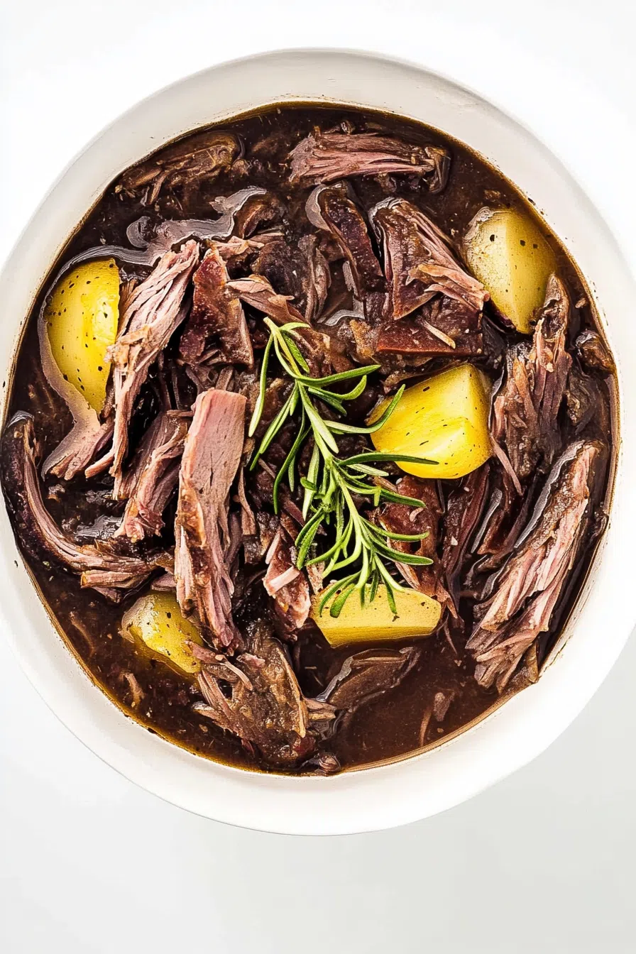 Hearty comfort dish with a garnish of sliced pepperoncini.