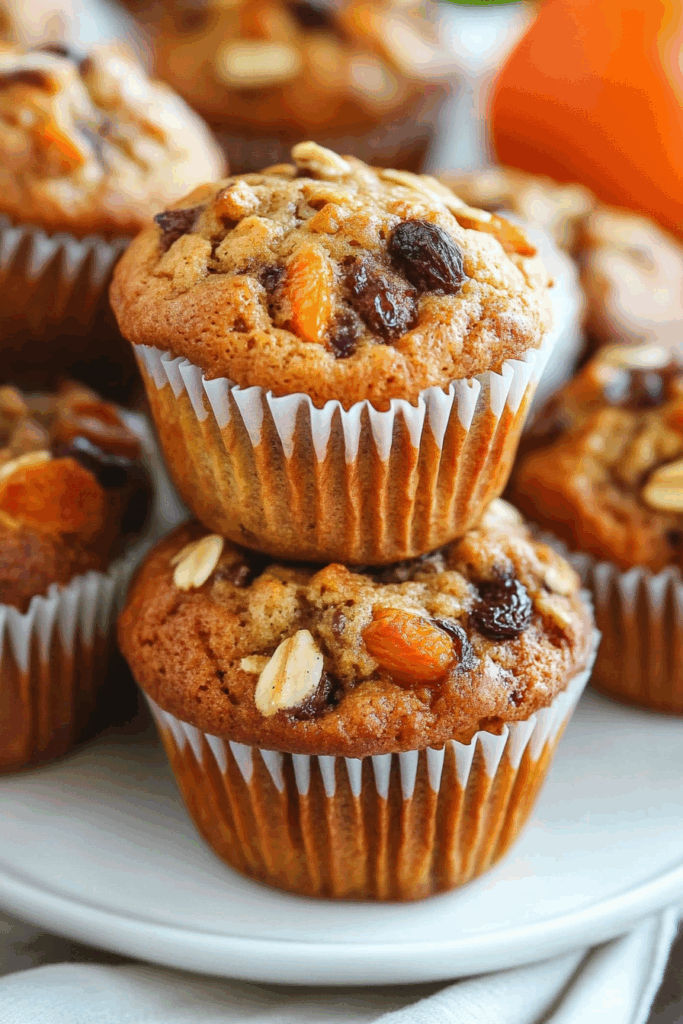 Close-up of a muffin broken open to show its soft, spiced interior.