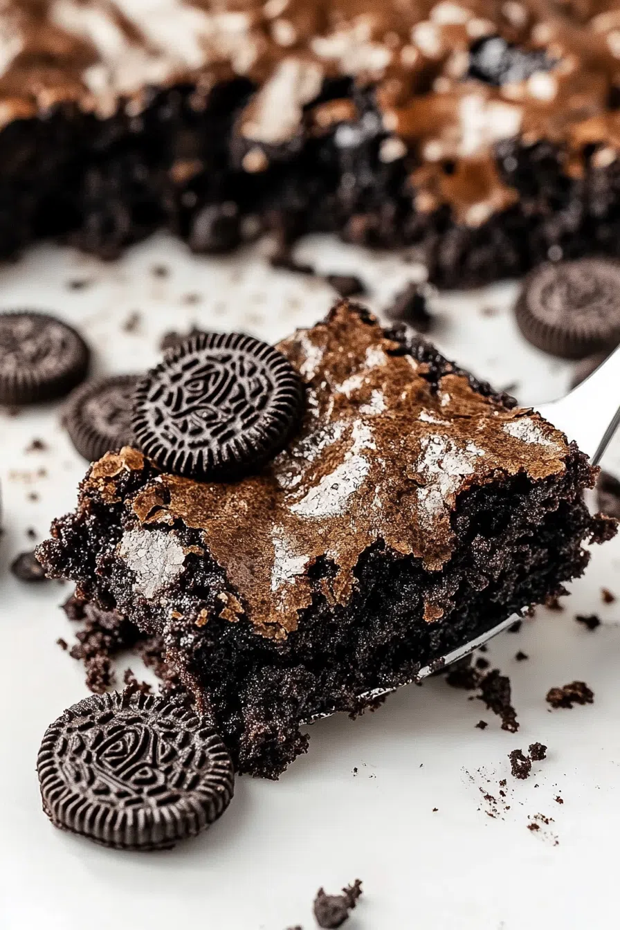 Dessert square with melted chocolate and creamy swirls on a dessert plate.