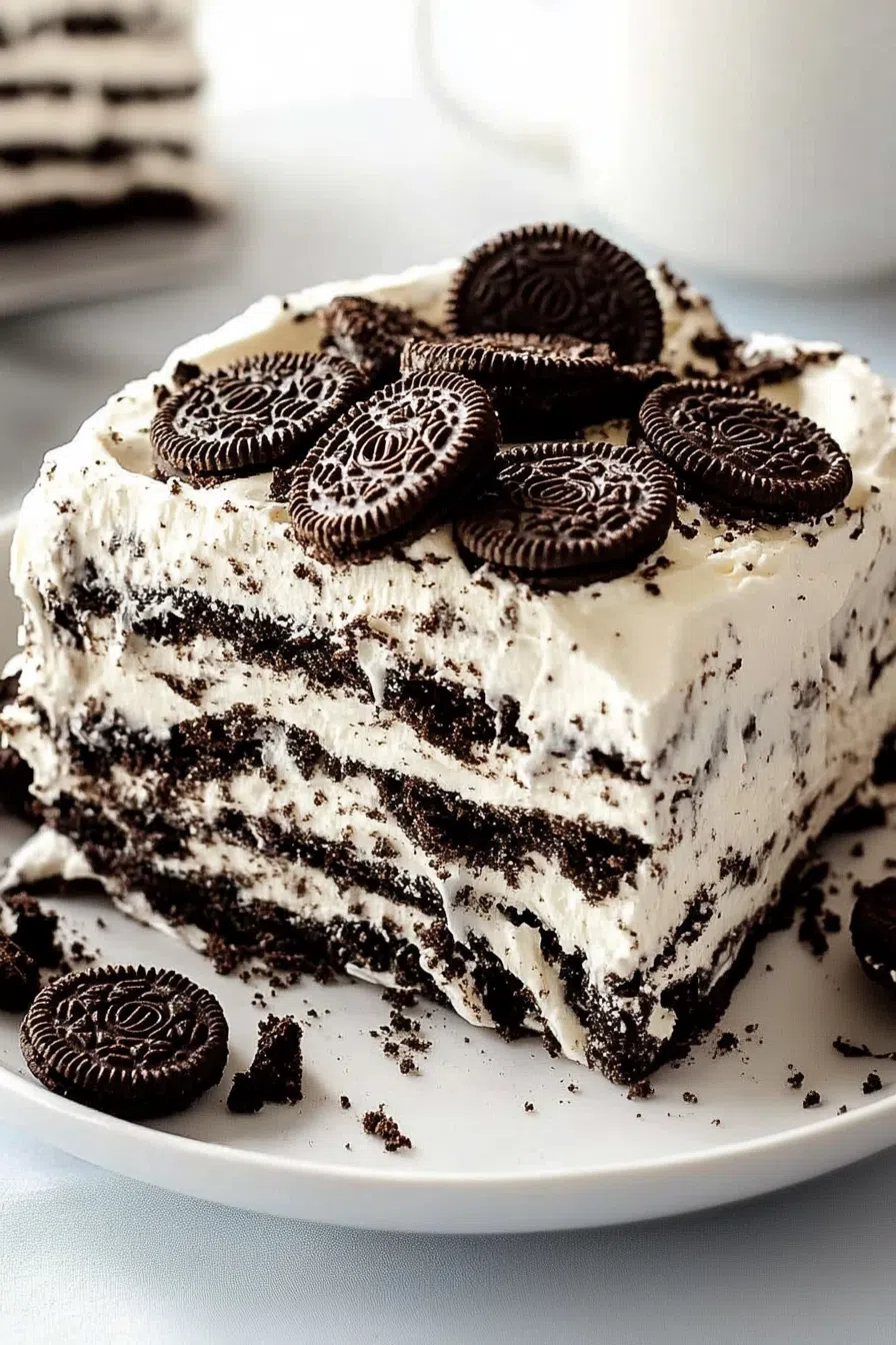 Dessert presentation with a few whole cookies scattered around the plate.