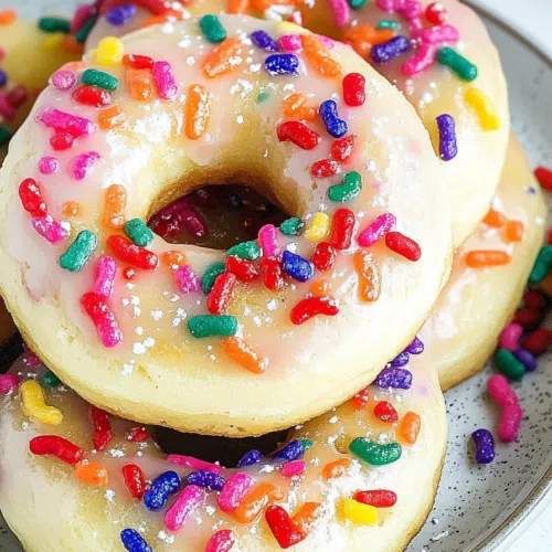 A plate stacked with golden, round pastries topped with colorful sprinkles.