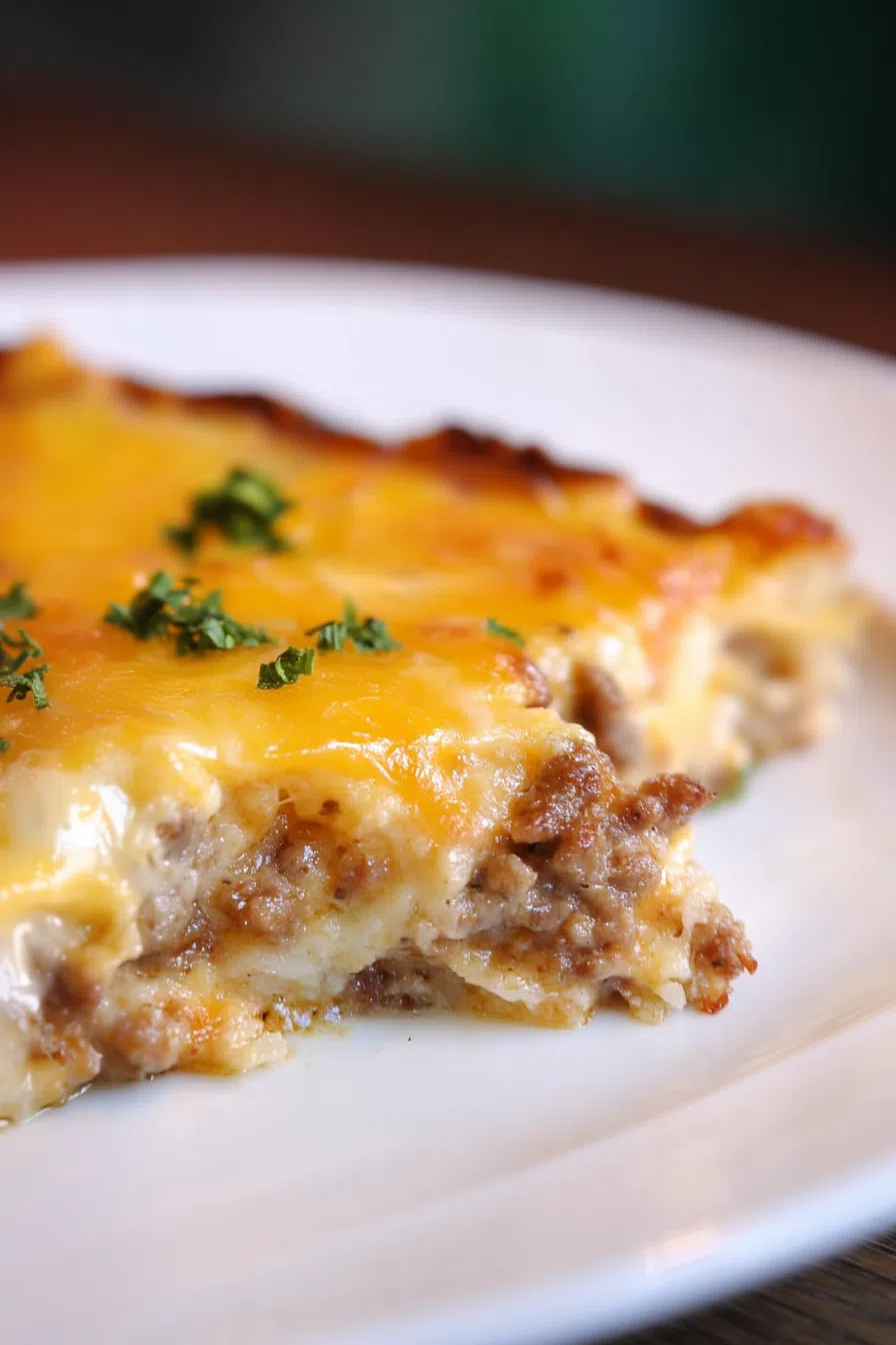 Cross-section of a baked breakfast dish showing a balance of sweet and savory.