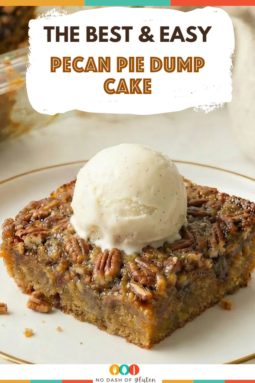 Easy pecan pie dump cake with a gooey center and crunchy pecan topping, perfect for holidays and potlucks.