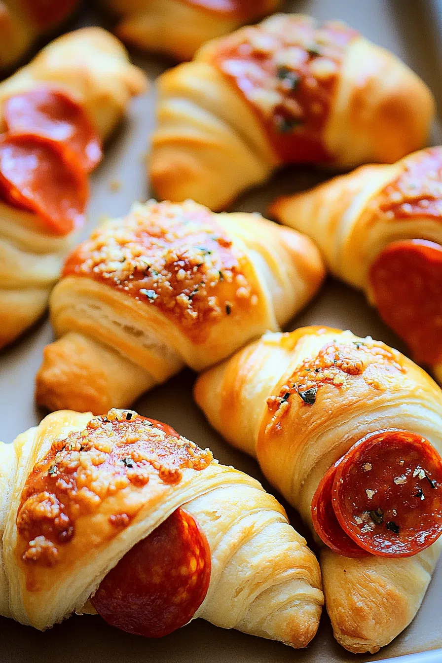 Side view of stuffed rolls with bubbly cheese and herbs on top.