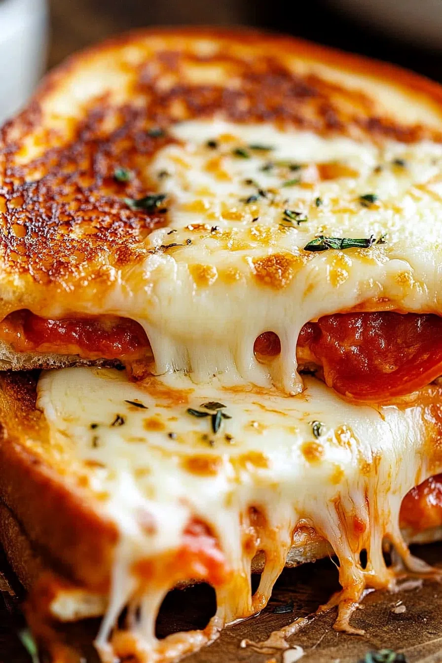 Golden-brown bread grilled to perfection with melted cheese peeking out.