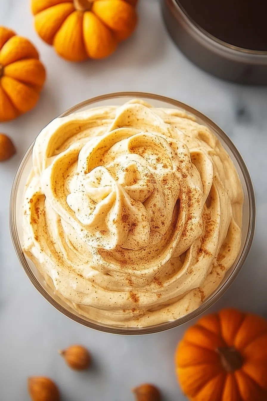 Close-up of a whipped topping with hints of orange and cinnamon.