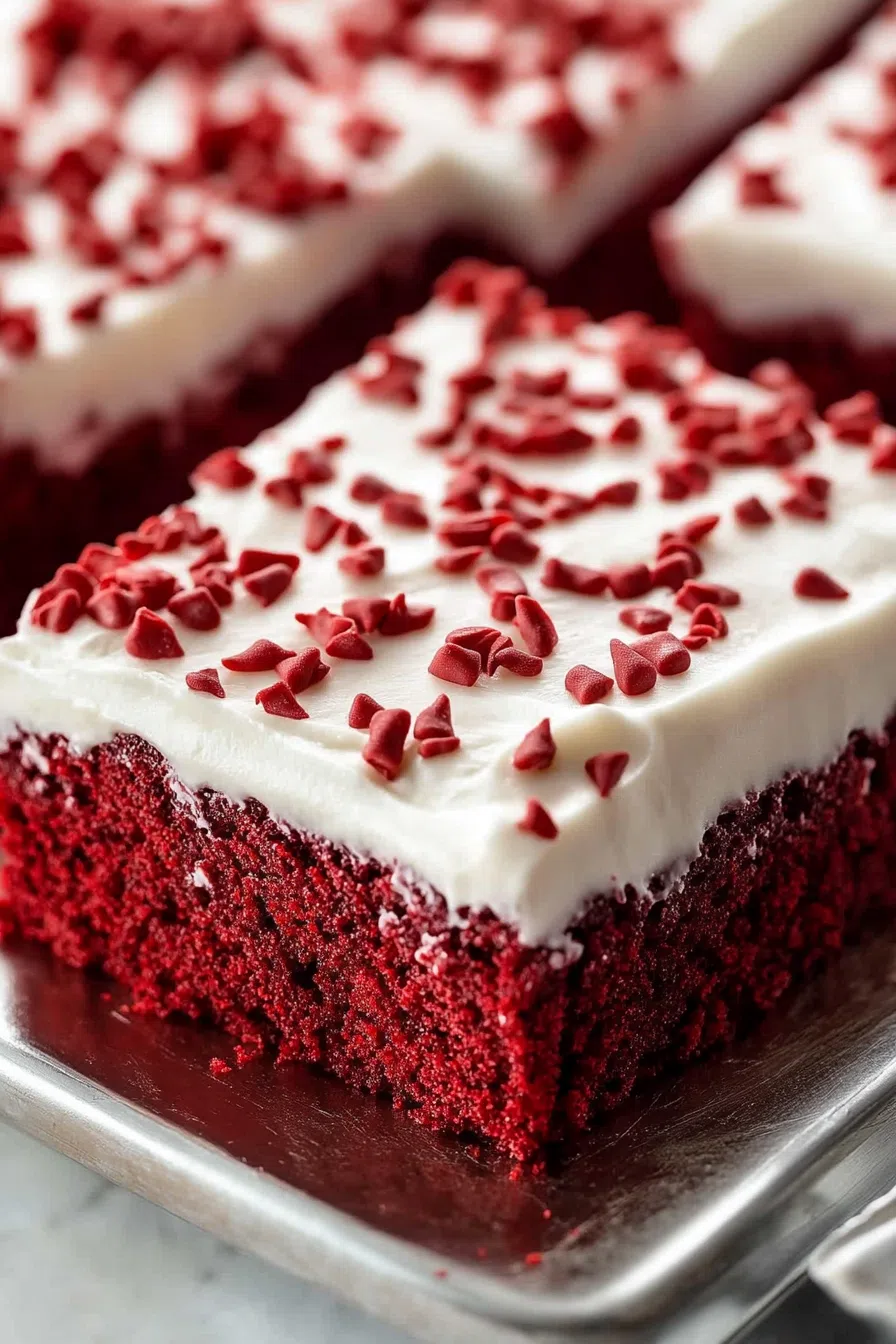 Close-up of a moist, rich cake with a fluffy frosting layer.