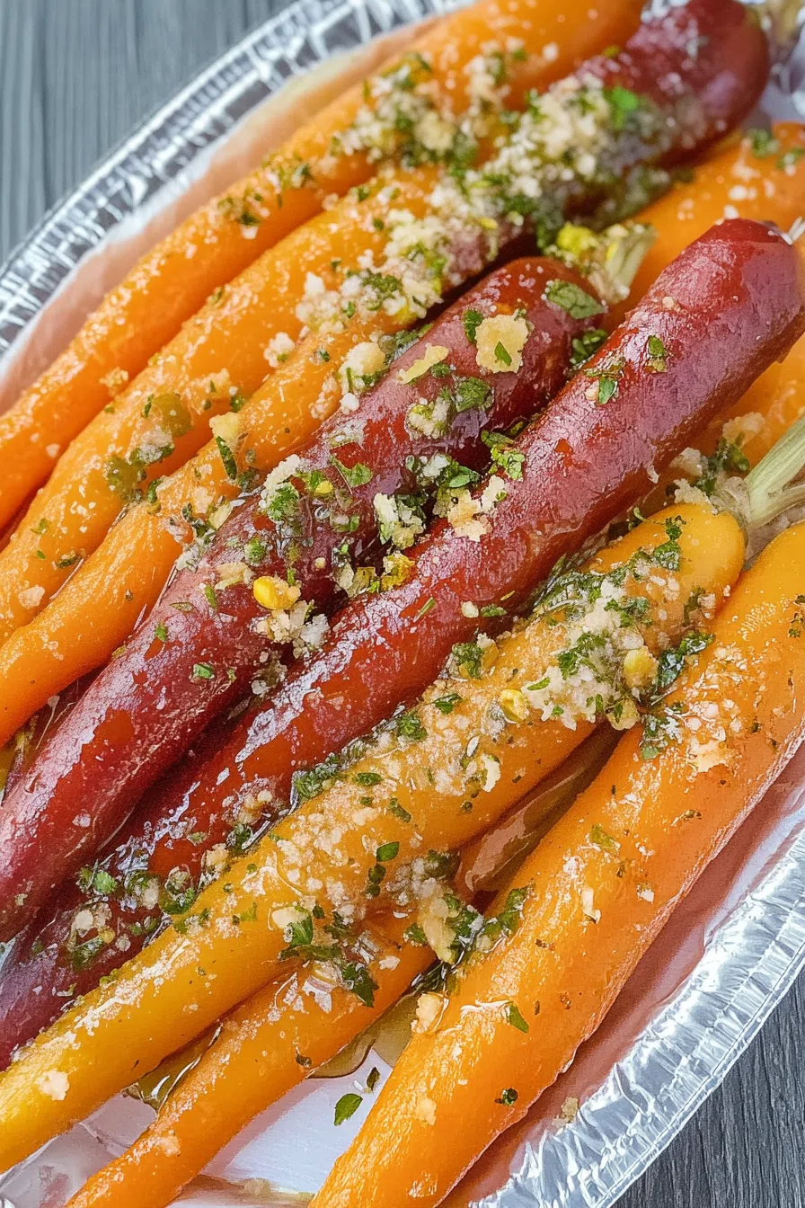 Close-up of golden edges and caramelized texture on roasted carrots.