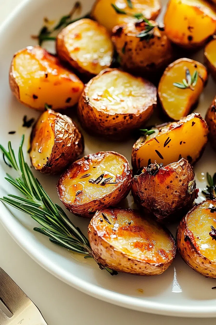 Herb-tossed roasted potatoes with caramelized edges.