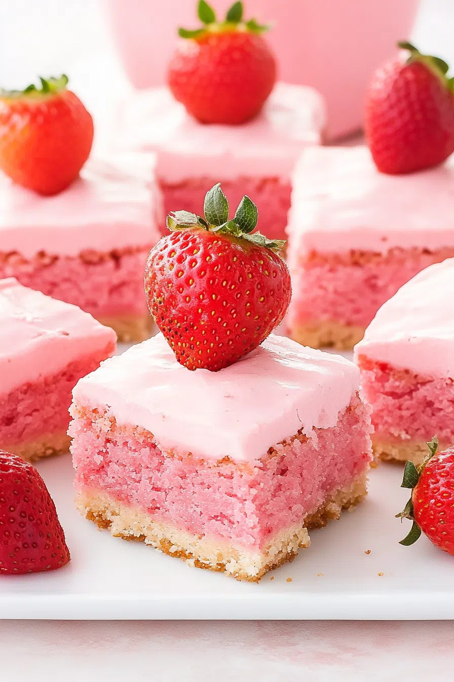 Glazed square treats arranged neatly on a white platter.