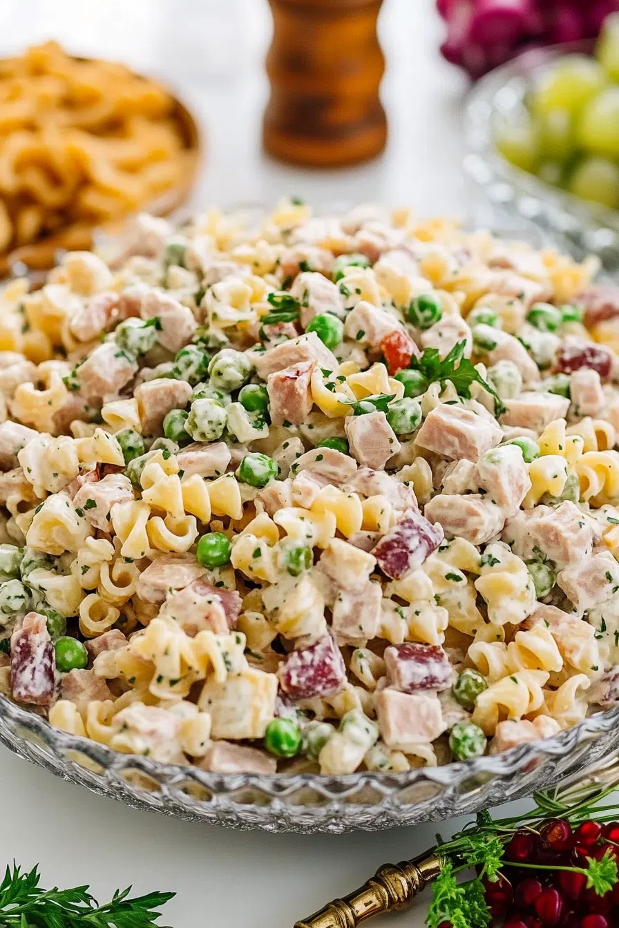 Overhead view of a colorful bowl filled with spiral pasta and fresh veggies.