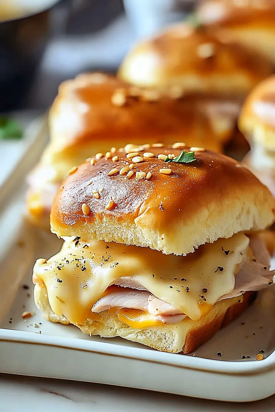 Platter of warm, bite-sized sandwiches ready to serve.