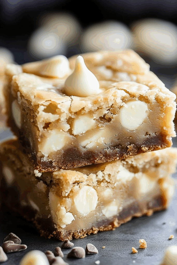 Thick, buttery bars with visible chunks of chocolate inside.