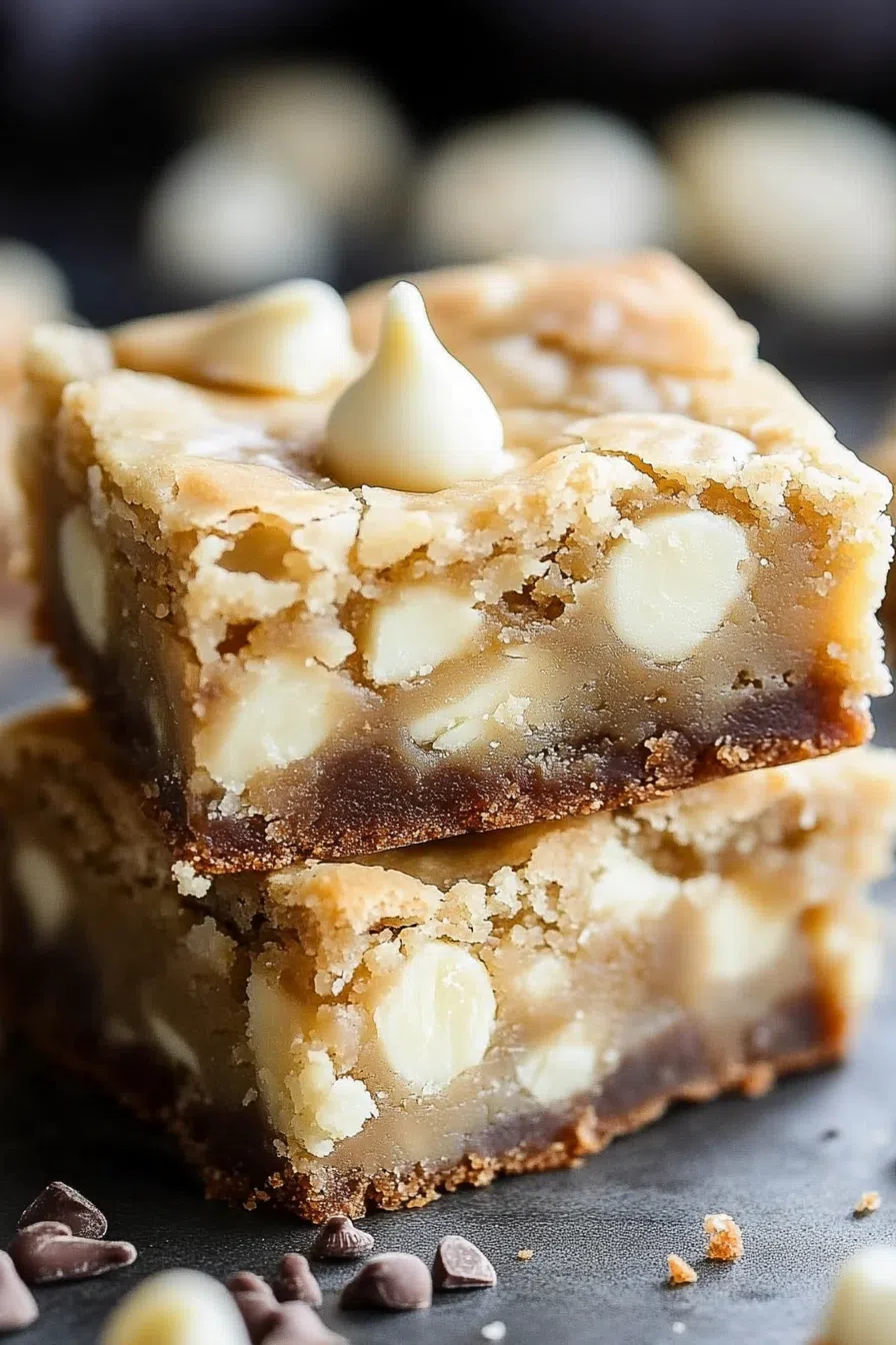 Thick, buttery bars with visible chunks of chocolate inside.