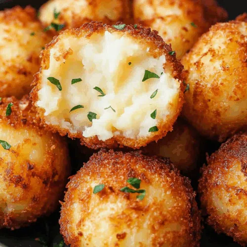 A single crisped ball broken open to reveal a creamy interior.