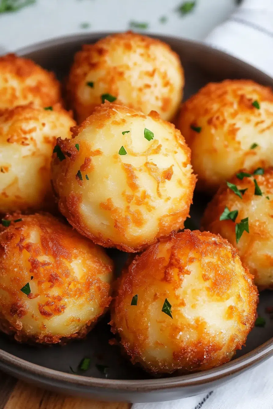 Bite-sized savory treats stacked in a rustic serving dish.