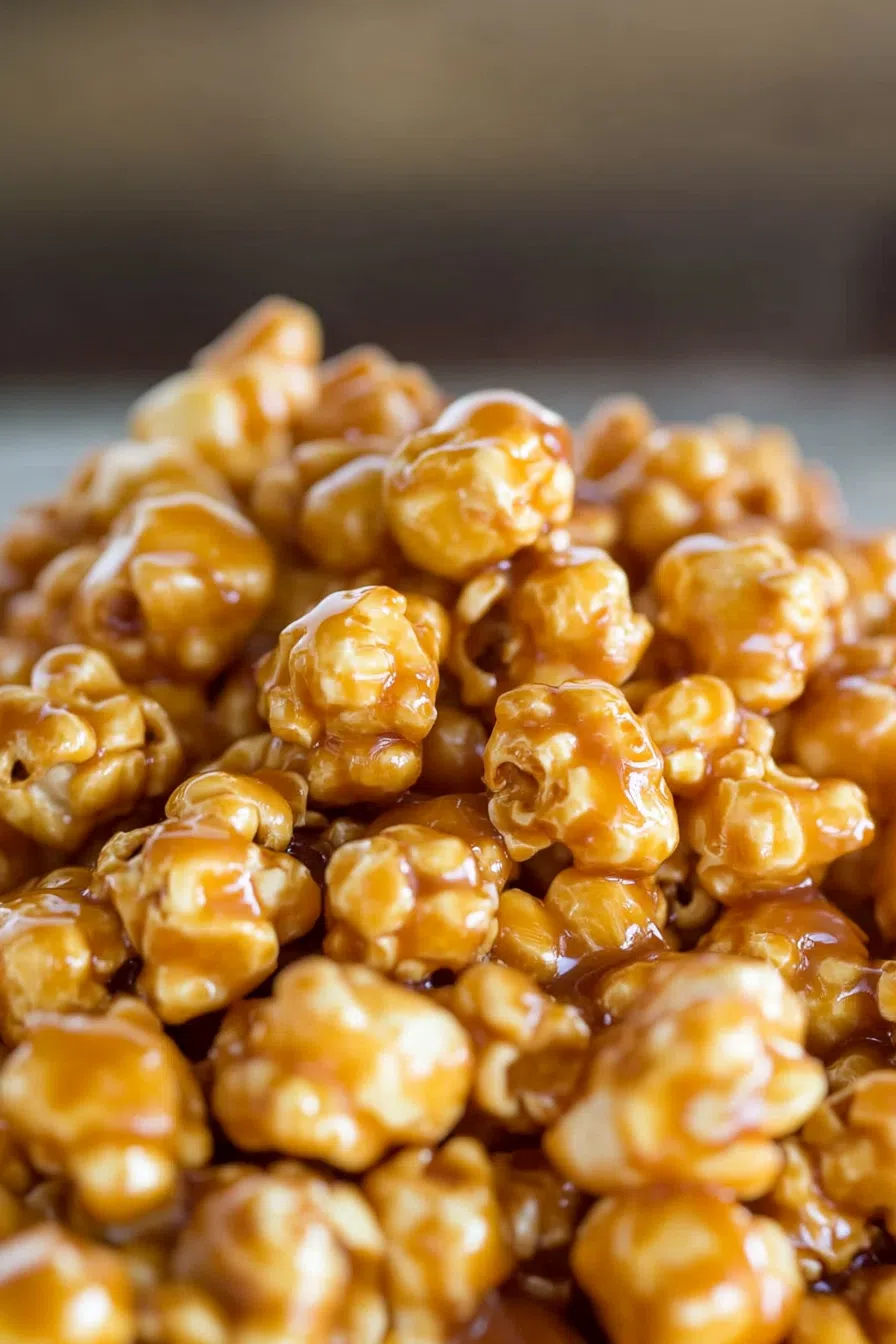 Overhead shot of a rustic snack setup featuring caramelized popcorn.
