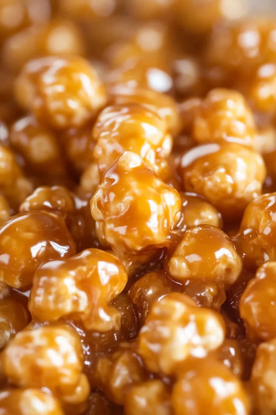 Close-up of sweet, crunchy snack with a caramelized coating.