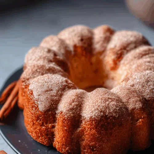 Overhead view of a round, baked dessert with a cinnamon crust.