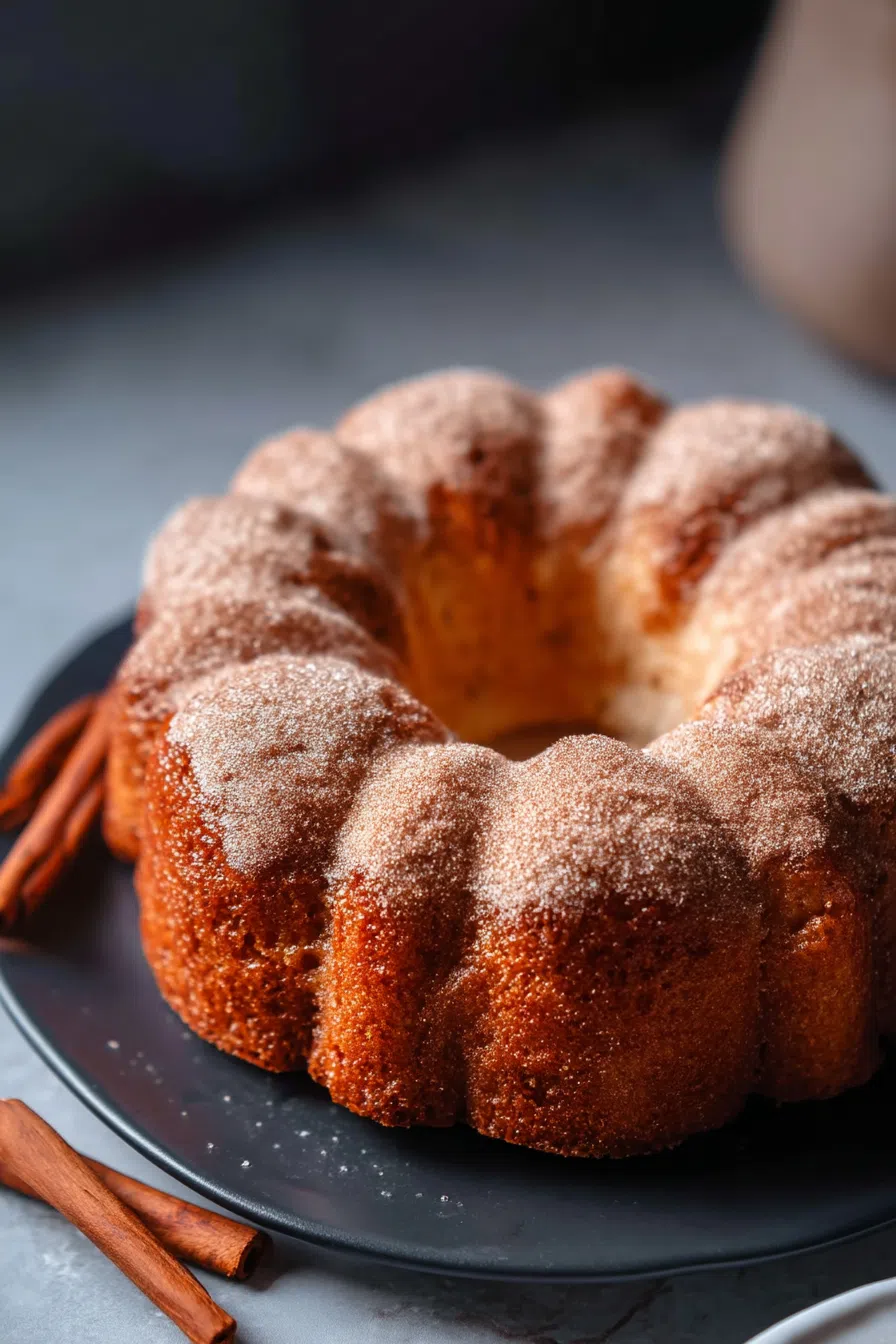 Overhead view of a round, baked dessert with a cinnamon crust.