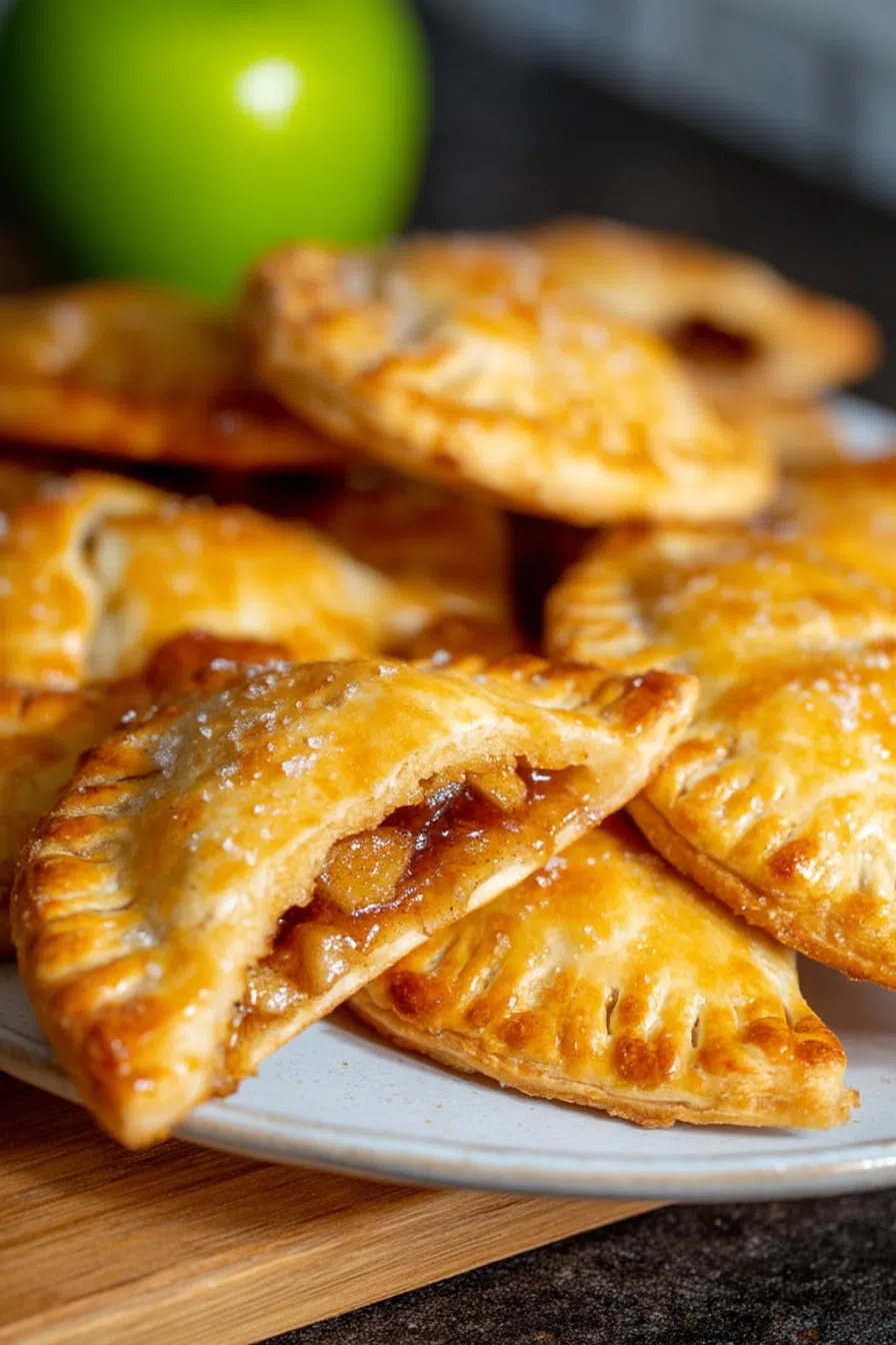Close-up of a handheld dessert with a visible fruit filling peeking through.