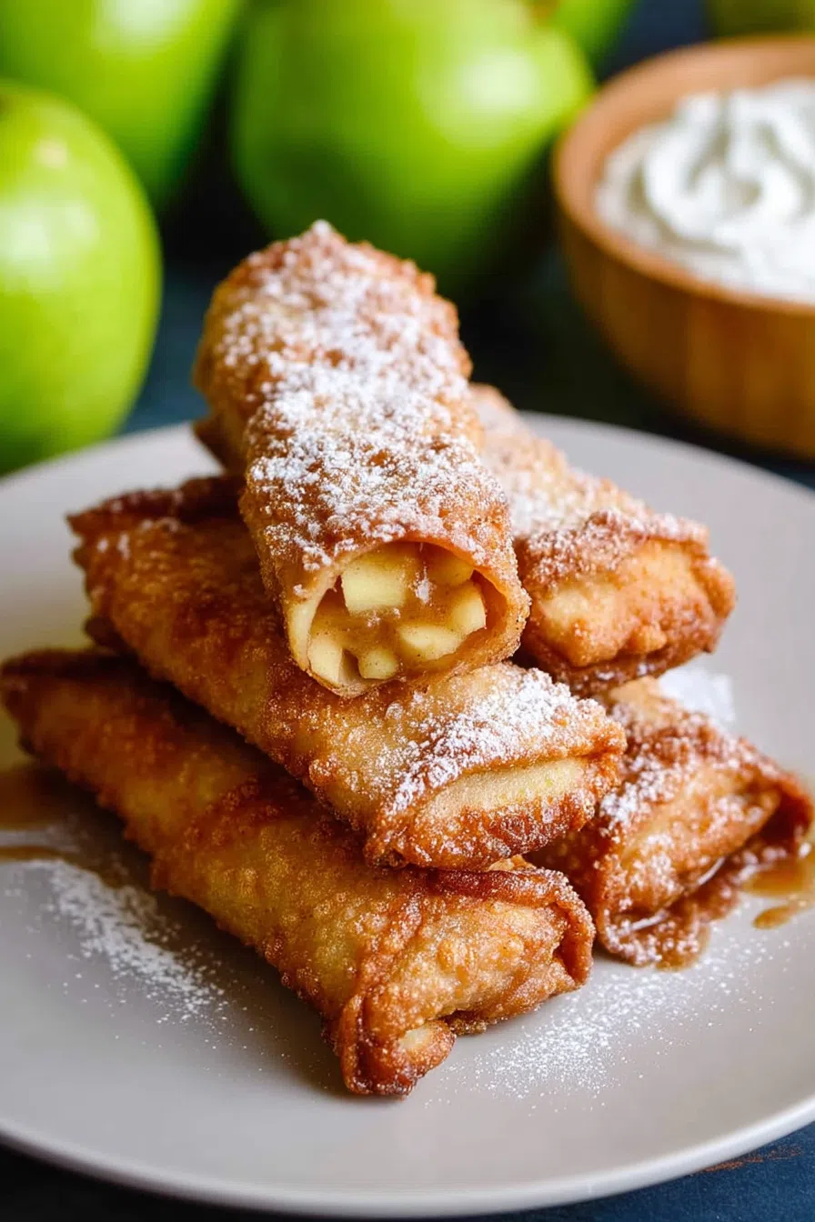 Dessert rolls arranged neatly with a small bowl of dipping sauce on the side.