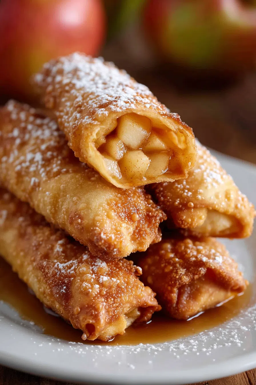 Warm, crispy treats served on plate with a drizzle of caramel in the background.