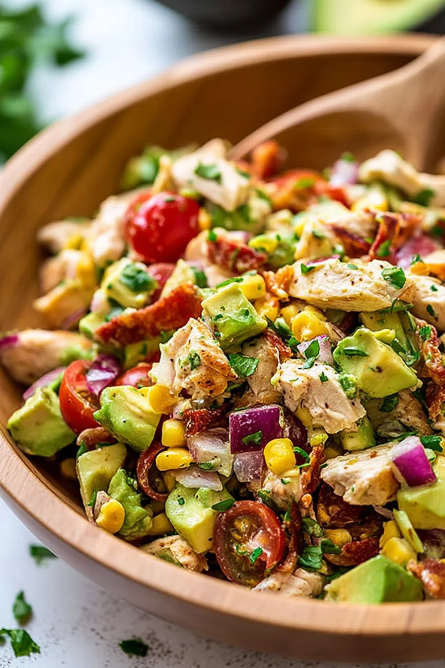Chopped ingredients mixed and garnished with herbs on a plate.