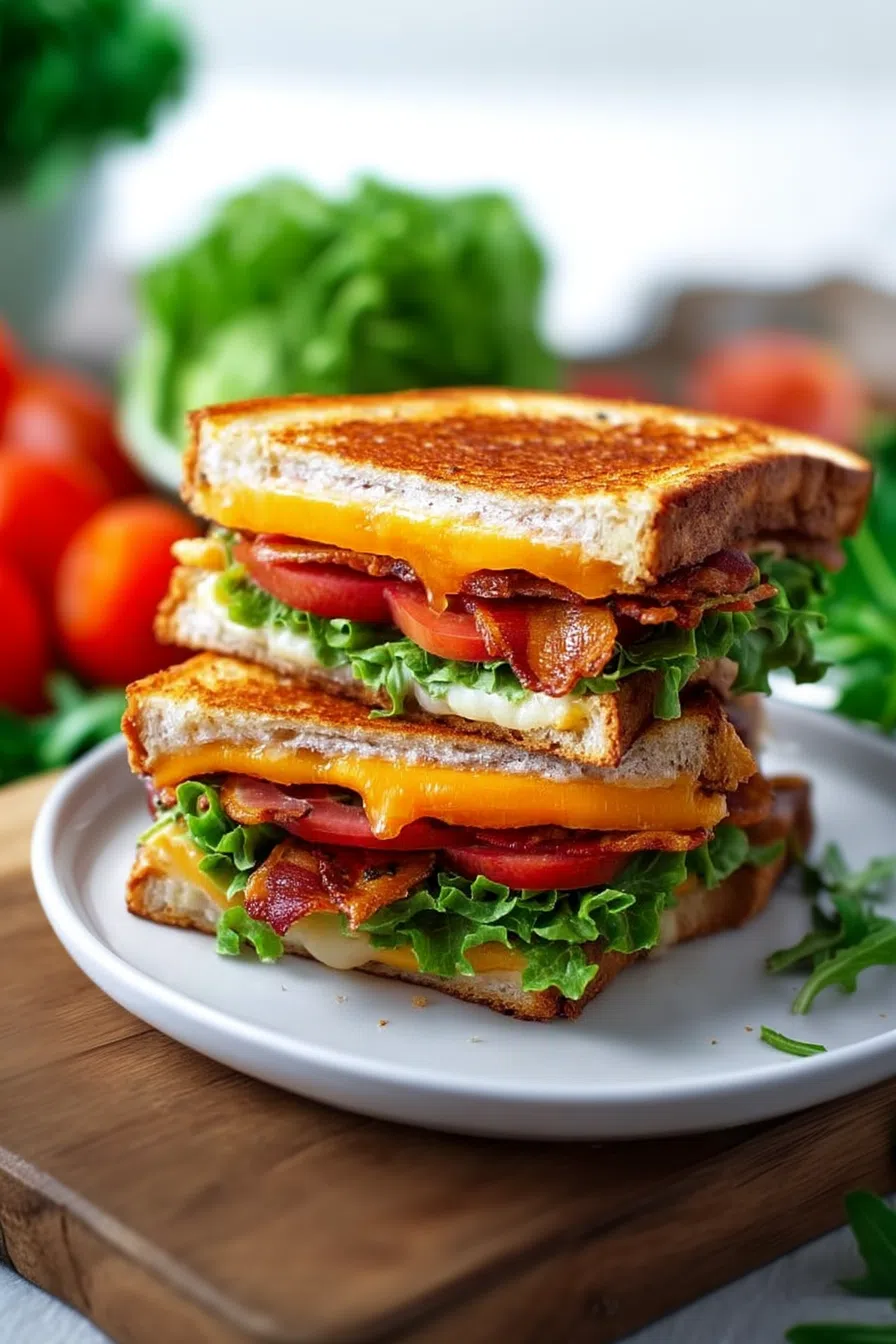 Crispy toast with visible layers of fresh ingredients and melted cheese, ready to eat.
