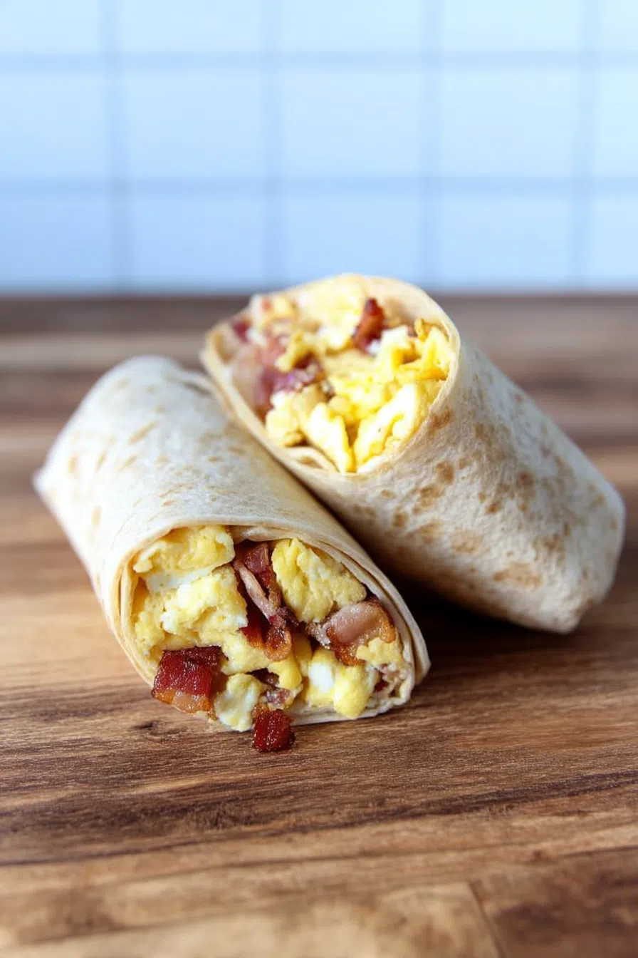 Warm, folded tortilla revealing a hearty breakfast filling.