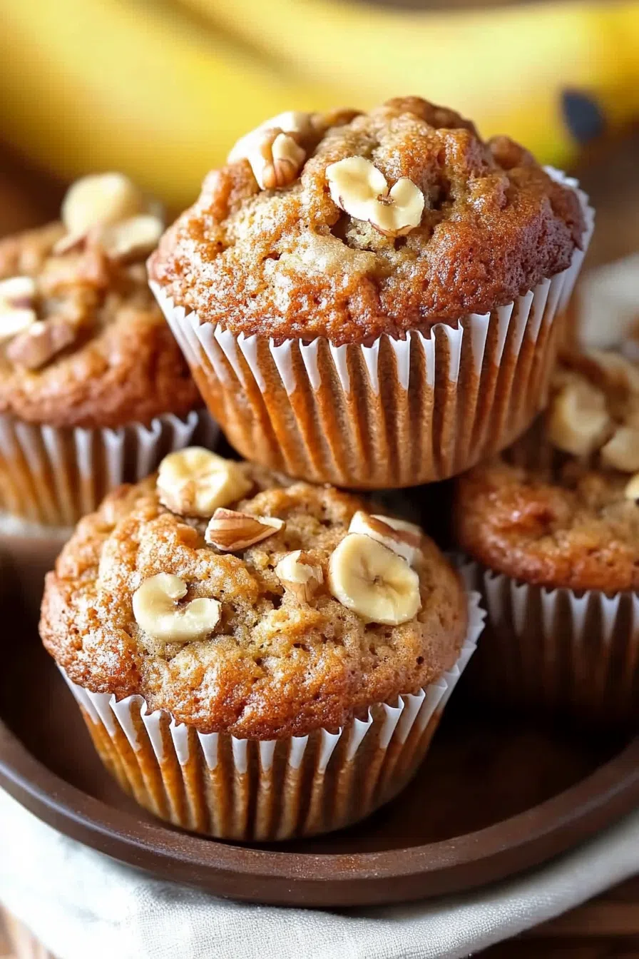 Stacked muffins on a plate with a pat of butter melting on top of one