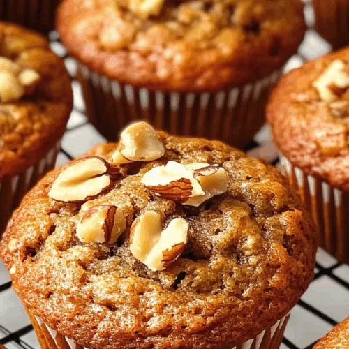 Close-up of moist, fluffy muffin interiors with specks of walnut throughout
