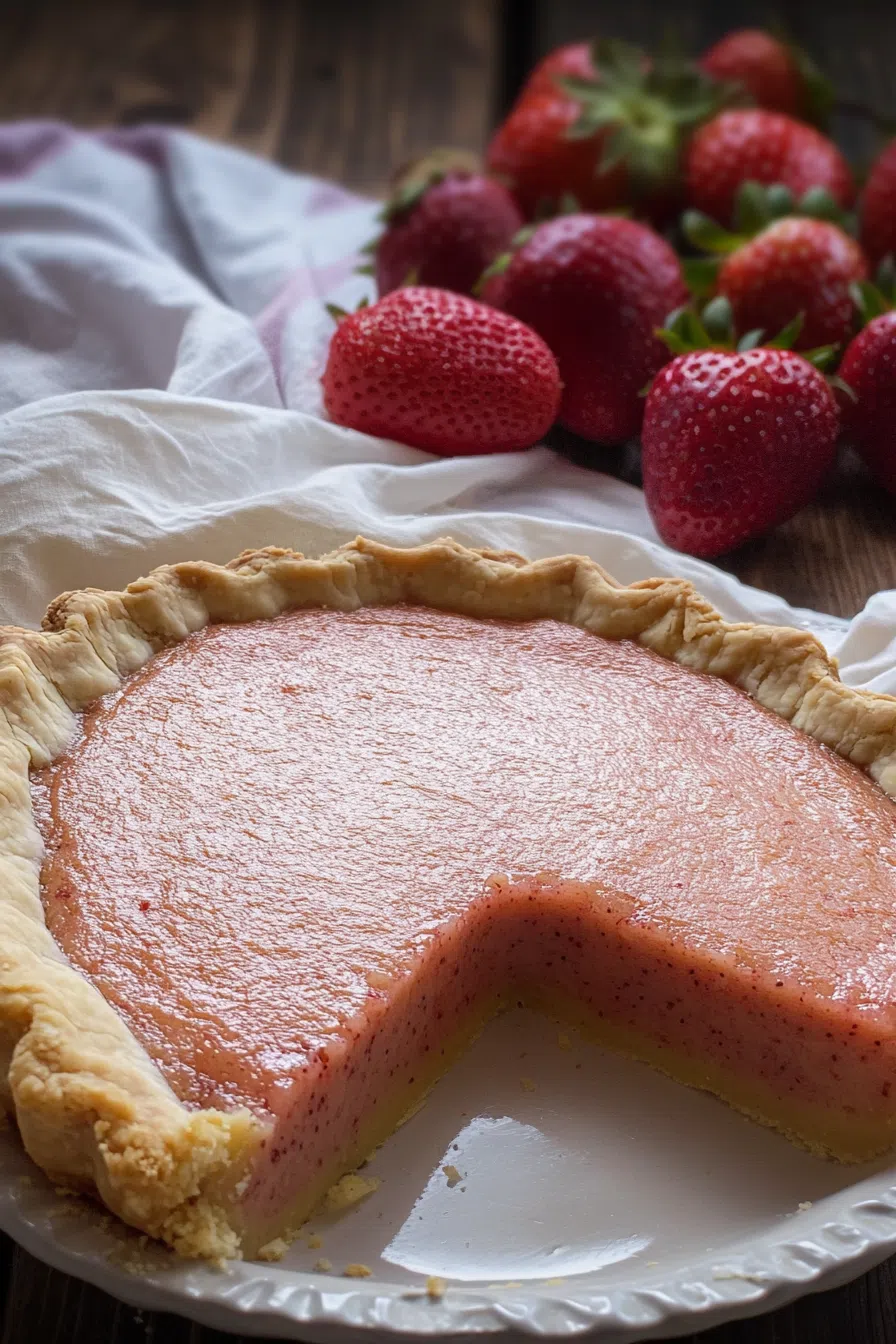 Close-up of the pie’s flaky edge and caramelized topping.