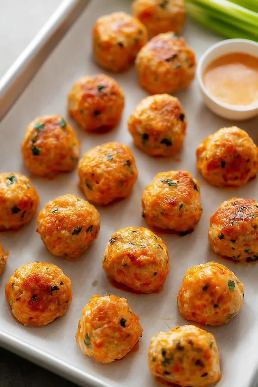 Golden meatballs coated in a glossy orange sauce, served in a white dish.
