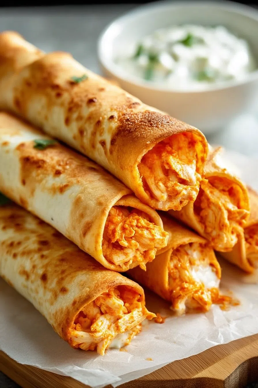 Close-up of a sliced taquito revealing a creamy, savory filling.