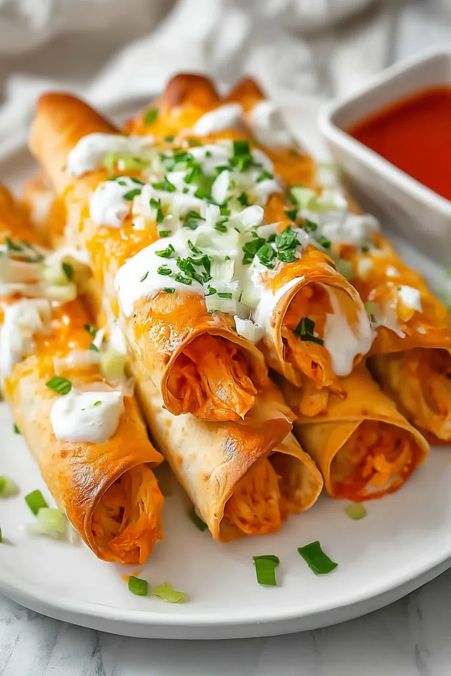 A serving plate piled with crispy rolled snacks, garnished with chopped herbs.