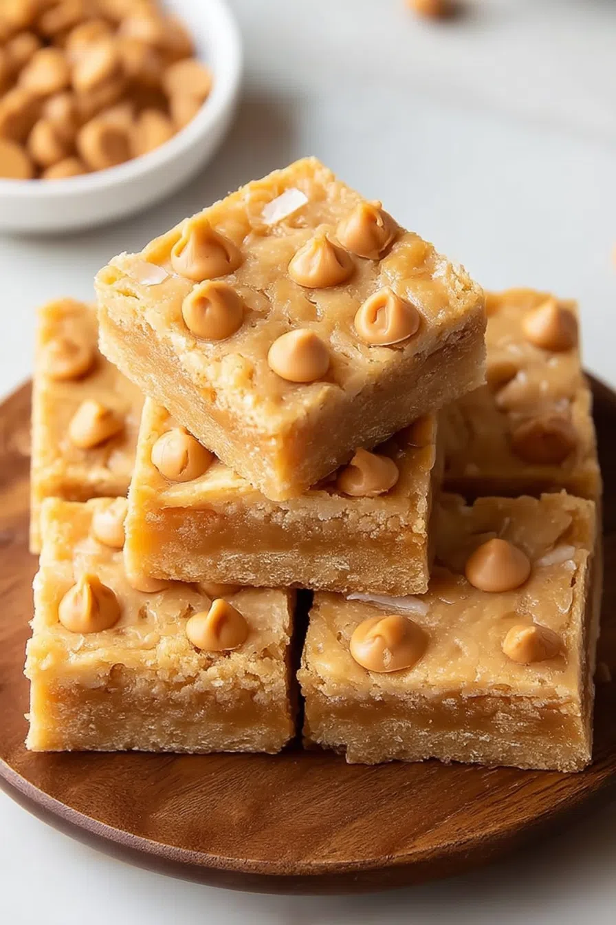 Close-up of chewy, glossy bars with a slightly crisp edge.
