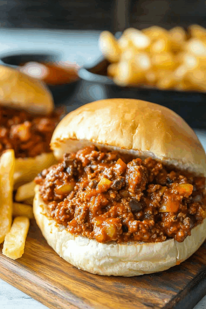 Plated sandwich served with a side of crispy fries and a pickle spear.