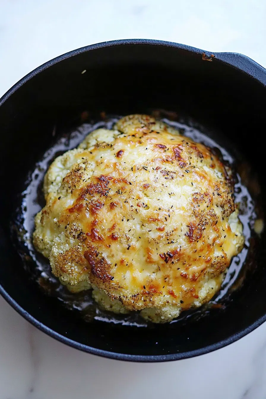Baking dish filled with creamy, oven-roasted vegetables and a crisp topping.